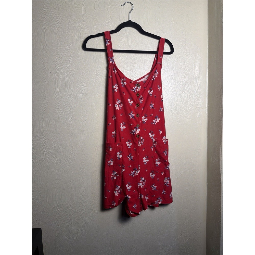 No Boundaries Red Flower Summer Shorts Romper Sz S (3-5)